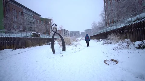 Man  Walking Through Snow Stock Footage 83293943