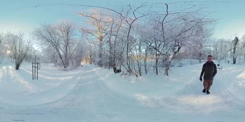 Man Walking Through Snowy Forest in Virtual Reality Stock Footage 270300138