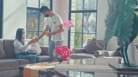 A Man Walking Toward His Girlfriend In The Lobby Stock Footage 162242974