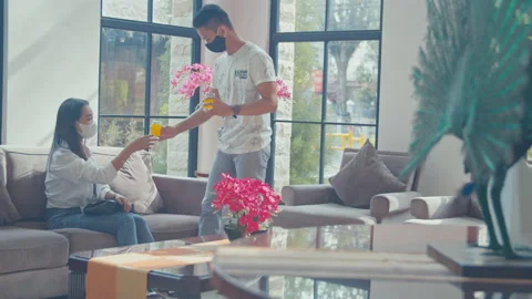 A Man Walking Toward His Girlfriend In The Lobby Stock Footage 162249798