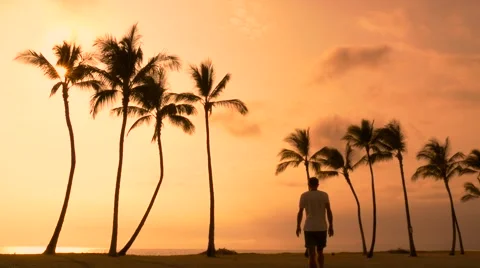 Man walking towards sunset Stock Footage 66682248