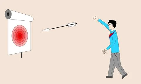 A man is walking towards a target with a red circle on it Illustrazione stock