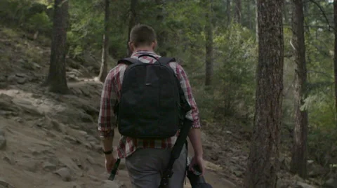 Man Walking on Trail in Woods Stock Footage 54707246