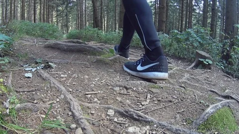 Man Walking On Trail In Woods Stock Footage 97150803