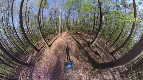 Man walking trough Deciduous forest, VR360, Tiny planet, Tiny planet effect Stock Footage 106829381