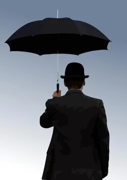 A man walking with an umbrella in the rain. 3d vector illustration Stock Illustration