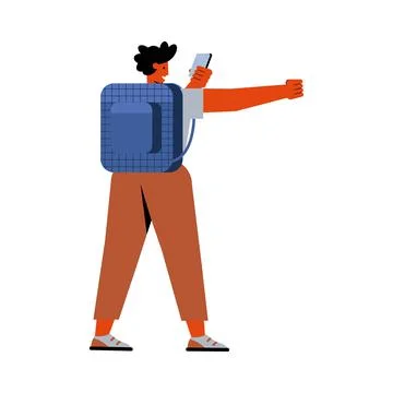 Man walking using smartphone Stock Illustration