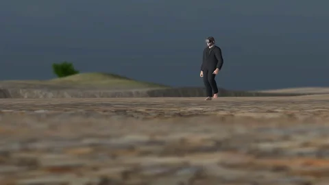 Man walking with a vr headset without shoes Video stock 110919404