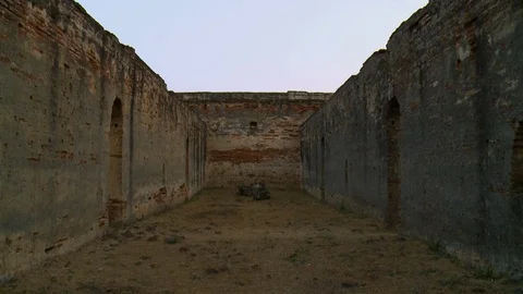 Man walking on the wall of the fortress Stock Footage 112670689