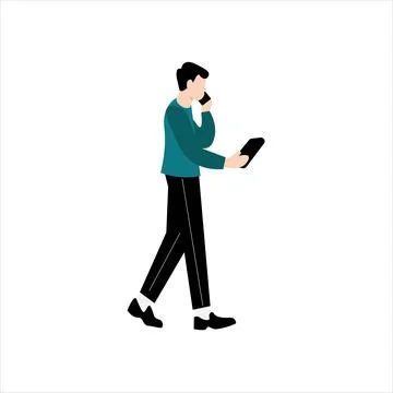 Man walking while using smartphone and tablet vector illustration Illustrazione stock