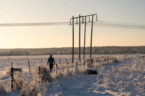 Man Walking in Winter Field Stock-Fotos