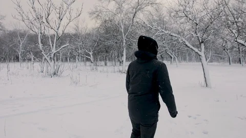 Man Walking In The Winter Forest Video stock 124805946