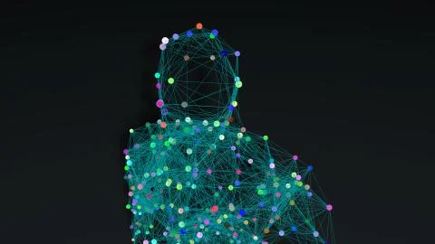 Man walking in wireframe drawing with data Illustrazione stock