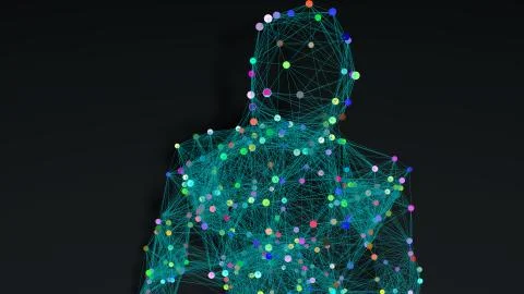 Man walking in wireframe drawing with data Stock-Illustration