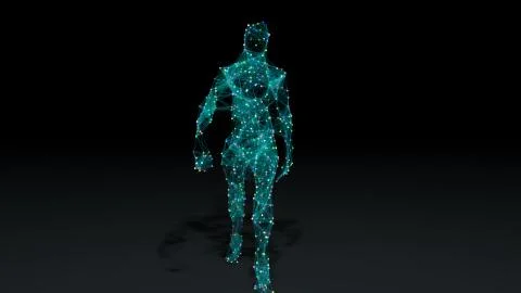 Man walking in wireframe drawing with data Illustrazione stock