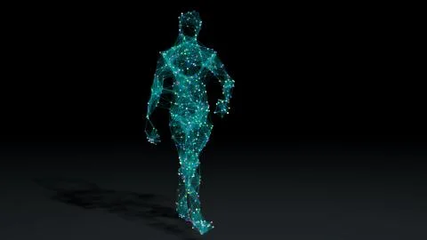 Man walking in wireframe drawing with data Stock Illustration