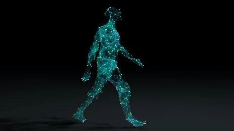 Man walking in wireframe drawing with data Stock Illustration