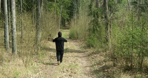 Man walking in the woods Video stock 136135886