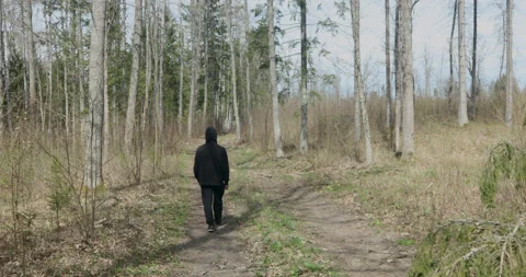 Man walking in the woods 스톡 동영상 136135938