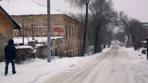 A man walks along the old streets Stock Footage 75281318