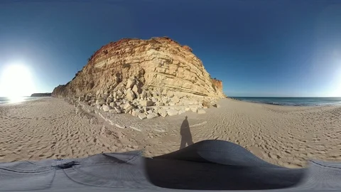 Man walks along the sandy beach, VR360, VR, 360VR Stock Footage 106293260