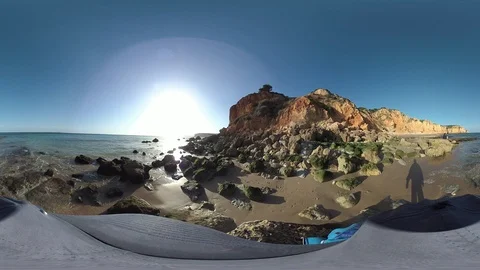Man walks along the sandy beach, VR360, VR, 360VR Stock Footage 106294455