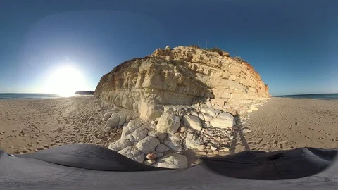 Man walks along the sandy beach, VR360, VR, 360VR Stock Footage 106294847