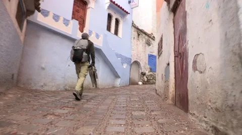 Man Walks In Chefchaouen Morocco Stock Footage 37148111