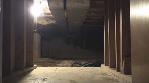 Man walks into crawl space 2 Stock Footage 53981755