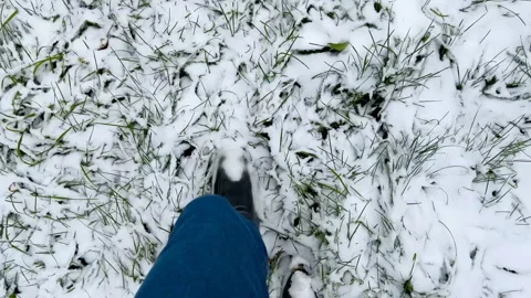A man walks on the first freshly fallen snow 스톡 동영상 255729979