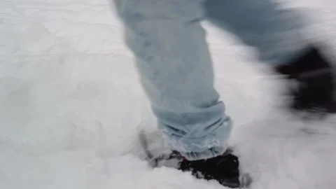 Man walks home from work through snowdrift in winter. White snow Stock Footage 281795351