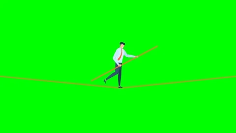 A man walks over gap as tightrope walker. A man walking tightrope. Funambulist Stock Footage 266896793