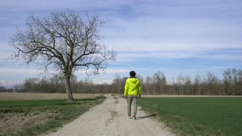 Man walks in the path. Landscape. Slow motion 4K Video stock 154582855