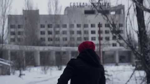 Man walks at Pripyat Video stock 70891134