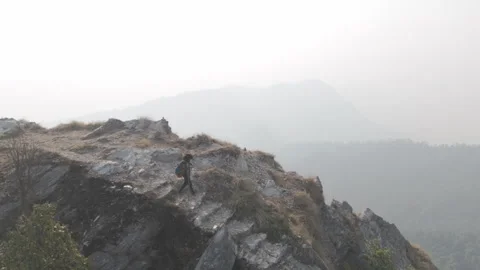 A Man Walks the Stairs on the Himalayan range in Uttarakhand,India Stock Footage 275048700