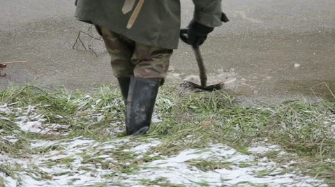 A man walks on thin ice Stock Footage 58827317