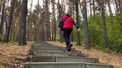 A man walks through the autumn forest. Stock Footage 164580704