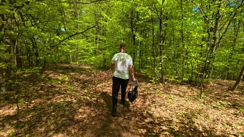 Man walks through a dense forest. Balkan, Eastern Europe, POV Stock-Footage 333842463