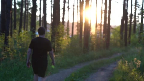 A man walks through the forest after quarantine Stock Footage 140207211