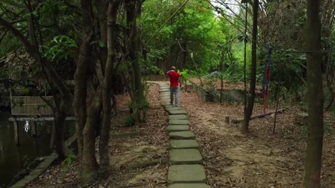 Man walks through the jungle Video stock 242094656