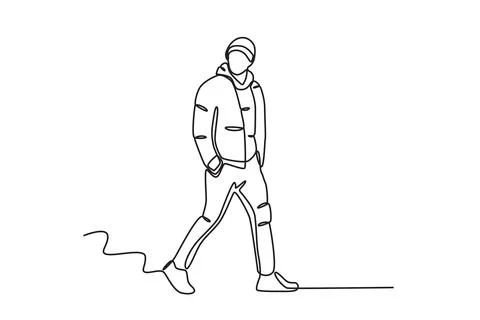 A man walks in a trendy winter jacket Stock Illustration