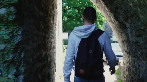 A man walks in the tunnel Stock Footage 274844116