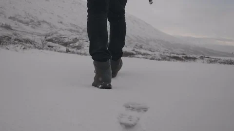 Man walks in winter landscape Stock Footage 82183595