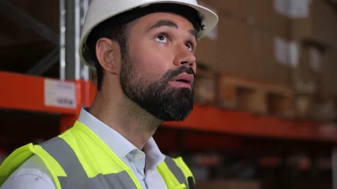 Man warehouse worker using tablet during inventory Stock Footage 161950573