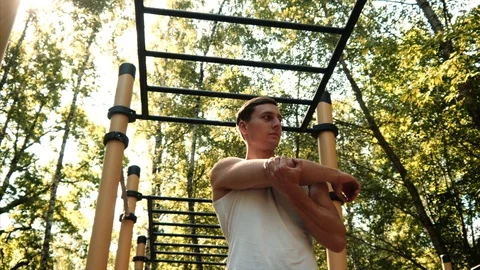 Man warms up before workout. Stock Footage 95648462