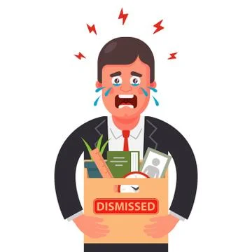 The man was fired from work. he packed all his things in a box and roars. Stock Illustration