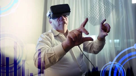 Man was uses head mounted display Virtual reality mask Video stock 60576165