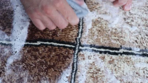 A man washes a carpet. Cleaning and housekeeping Stock Footage 265199343