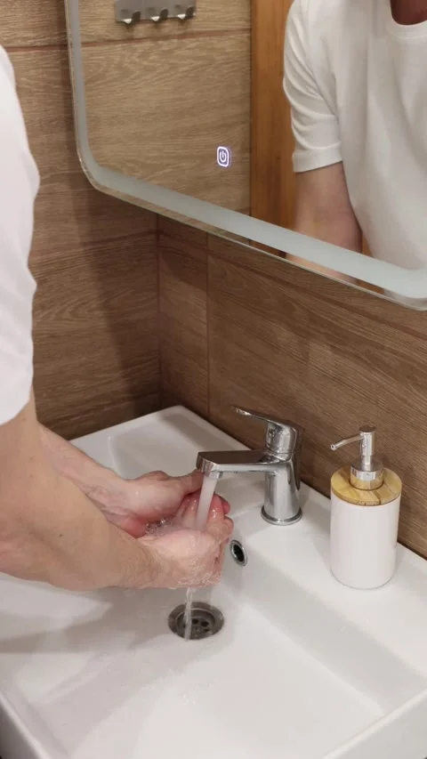 A man washes his hands with soap Stock Footage 270923334