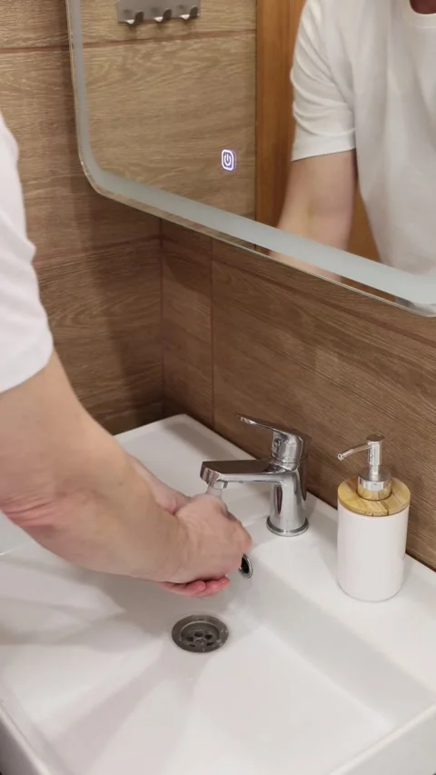 A man washes his hands with soap Stock Footage 270923335